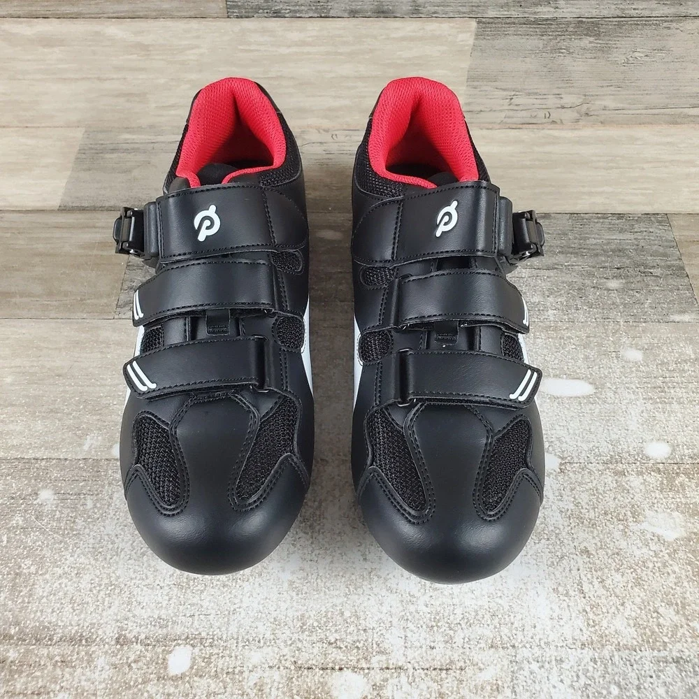 Peloton Cycling Shoes Womens Sz 8 Black Leather Low Top Round Toe 3 Bolt Sneaker